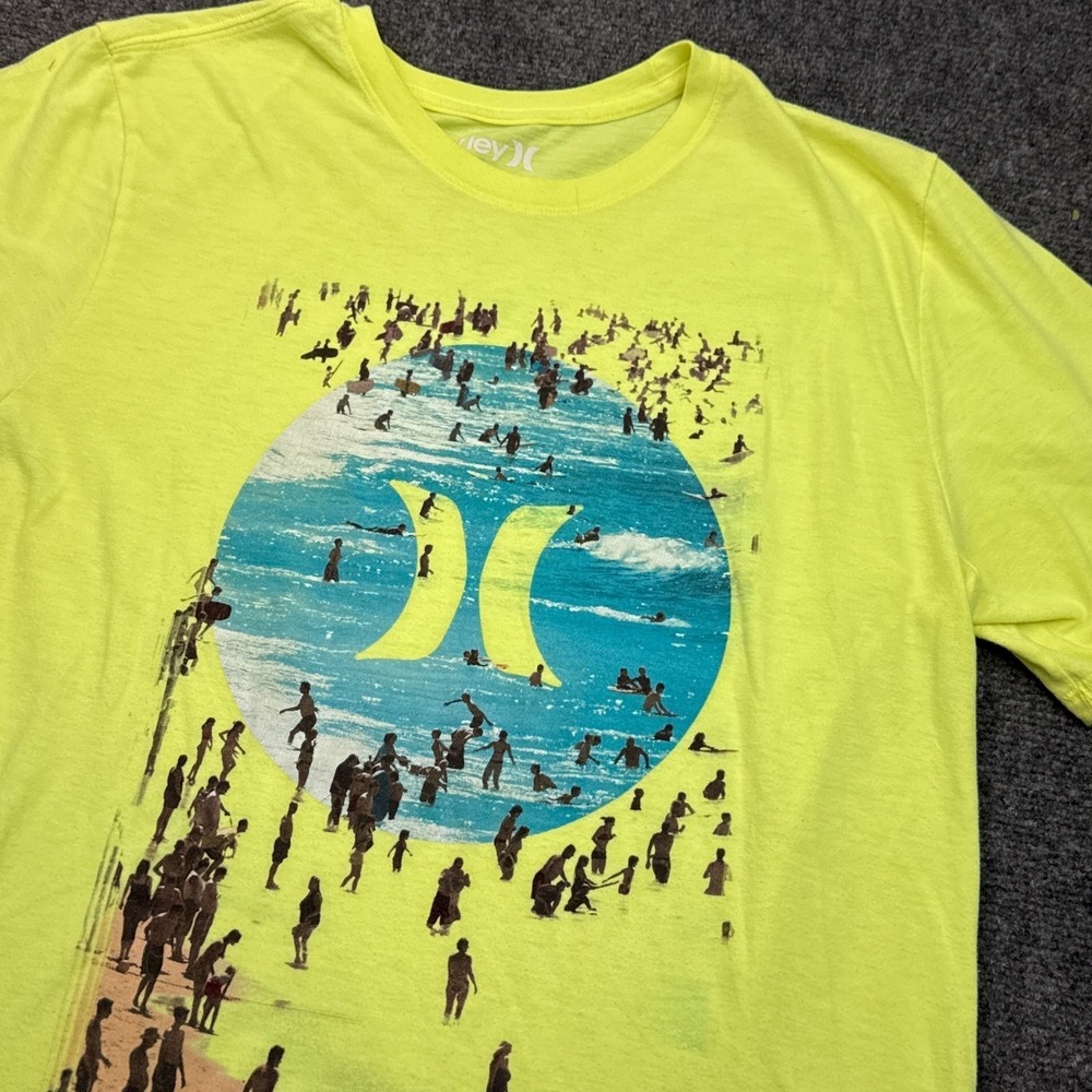 Hurley T Shirt Mens Size Large Neon Yellow Beach Y2K Surf Style Graphic Tee